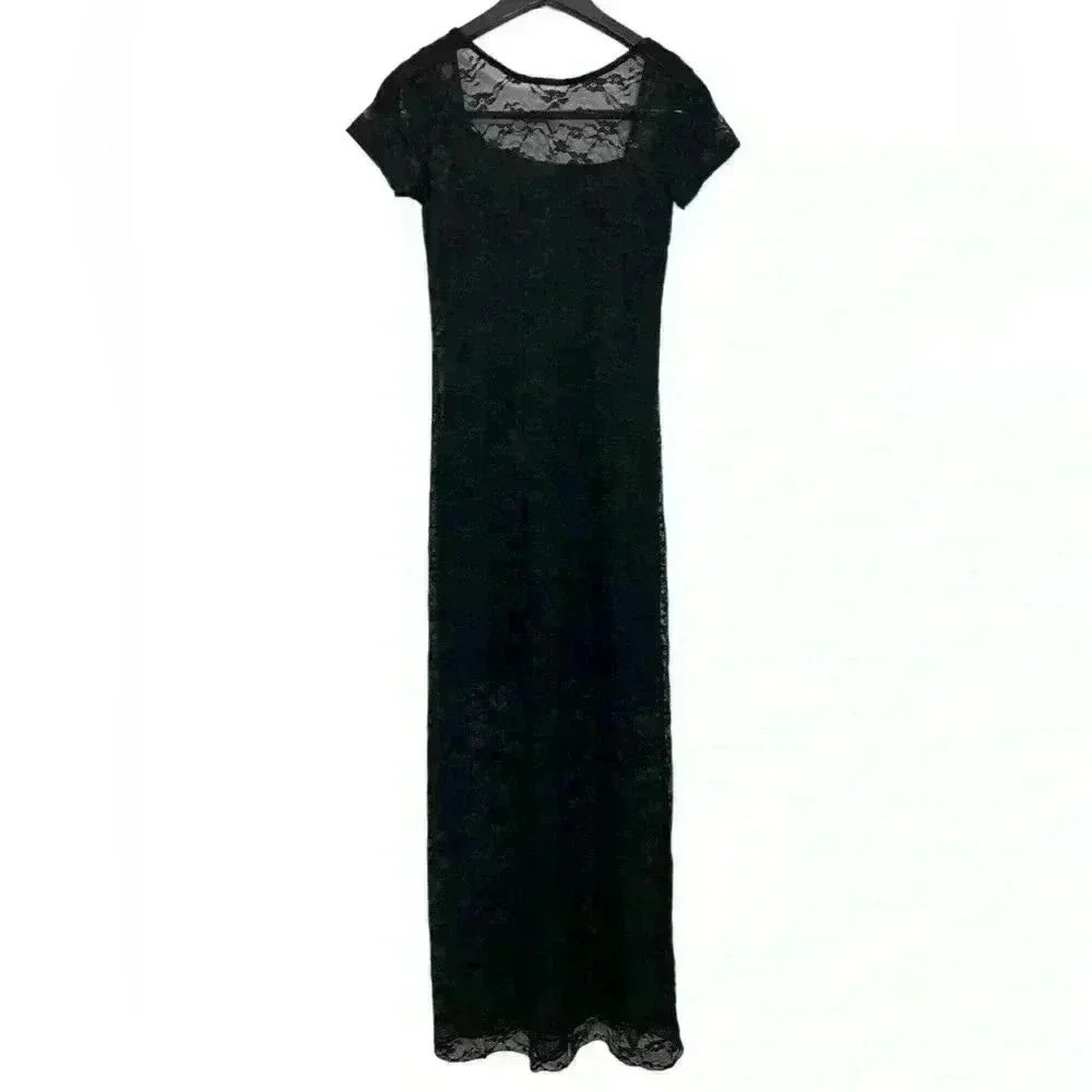 NWT Women's Short Sleeve Maxi Dress Wild Fable Off Black Lace Size Small - Picture 3 of 10